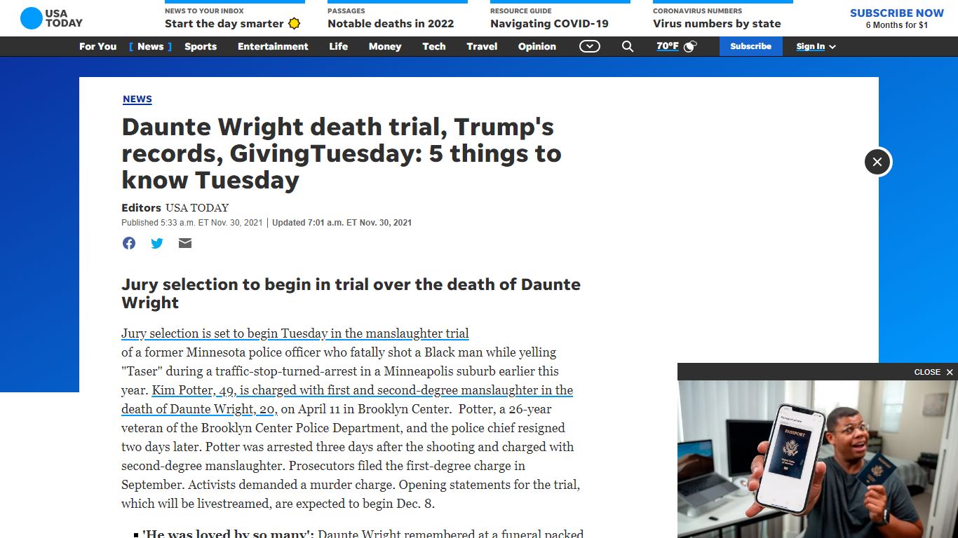 Daunte Wright death trial, Trump's records, GivingTuesday: 5 things to ...