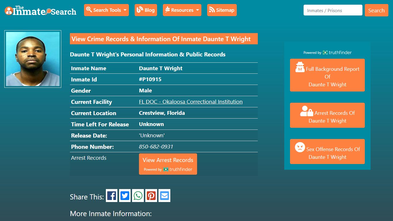 View Crime Records & Information Of Inmate Daunte T Wright